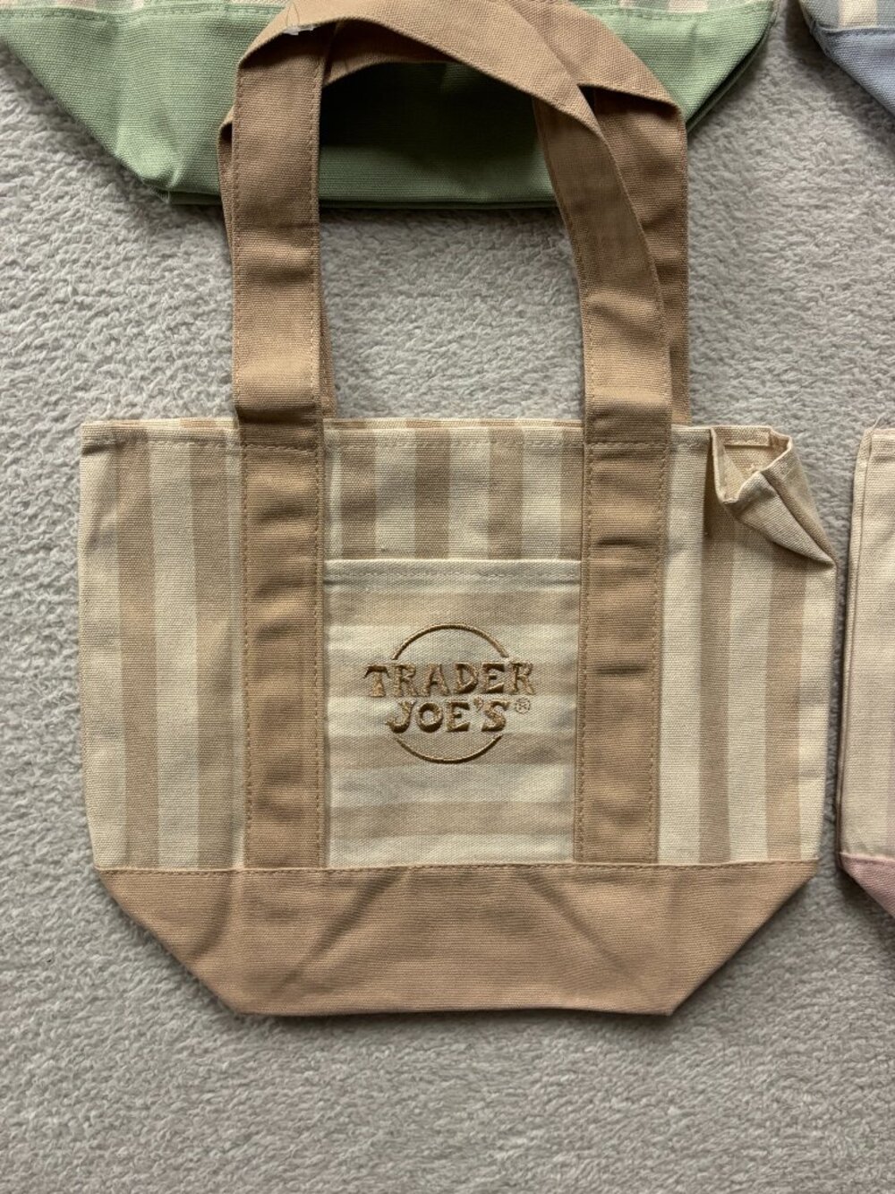 NWT Trader Joe's Striped Mini Canvas Tote Bag - Neutral Tan Beige | Mini Tote